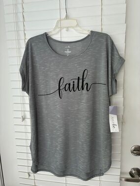 Just Be Tee Shirt Top Graphic Faith Gray Black SZ 2X New with Tag